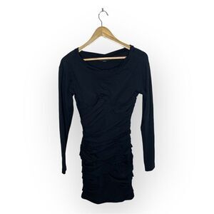 Alexander Wang Black Cowl Neck Banded Ruched Long Sleeve Mini Dress